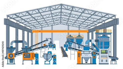 Industrial recycling plant with advanced machinery for waste processing and material recovery