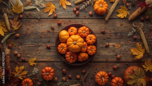 Autumnal pumpkin decor on a...
