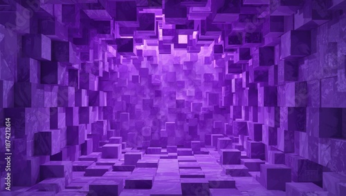 Abstract purple cubic pattern serving as a backdrop for graphic design and editorial layouts