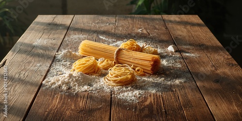Homemade pasta with flour a...