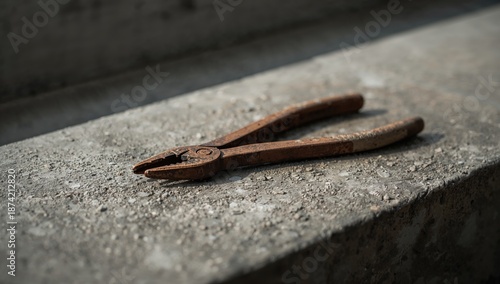 Old rusty pliers lying on a...
