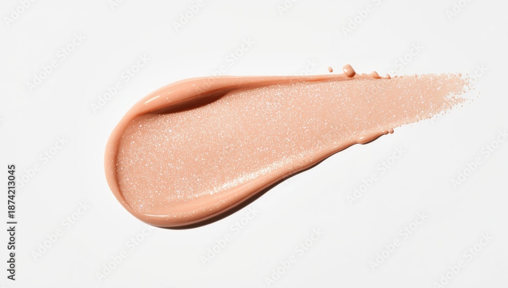 Fototapeta premium Creamy luminous blusher in light beige on white surface, used for facial makeup enhancement