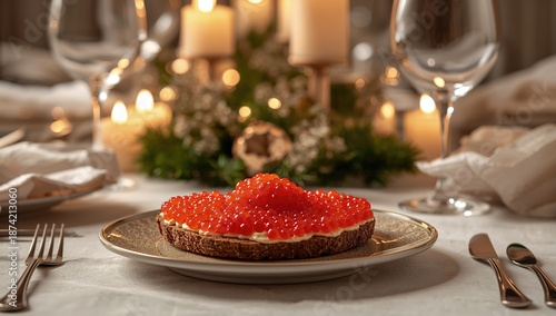 Salmon roe atop whole wheat...