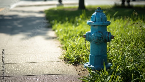 Old blue fire hydrant, city...