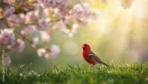 Bright scarlet songbird res...
