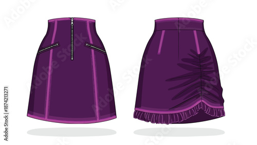 Elegant Amethyst Skirt Design Featuring Zipper Accents and Delicate Ruffles on Hemline