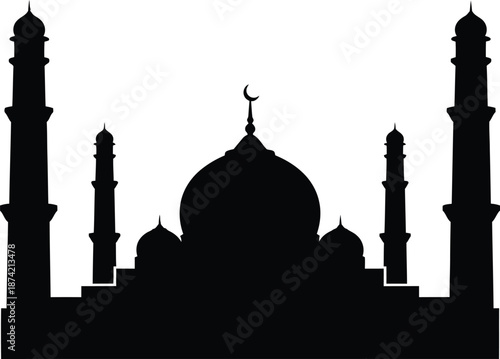 silhouette of a mosque with minarets and dome