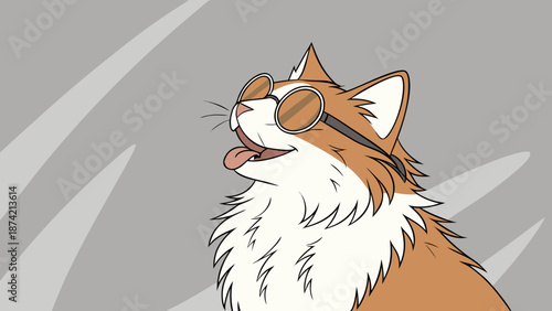 Stylish Ginger and White Cartoon Cat Wearing Sunglasses Basking in Sun
