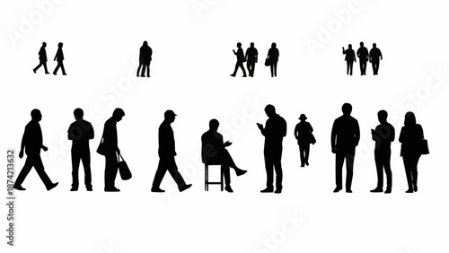 Collection of diverse human silhouettes in various poses and activities.