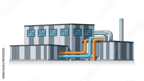 Modern Industrial Building Facade with Plumbing Pipes for Energy Production