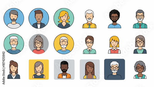 Collection of Diverse People Avatars Icons.
