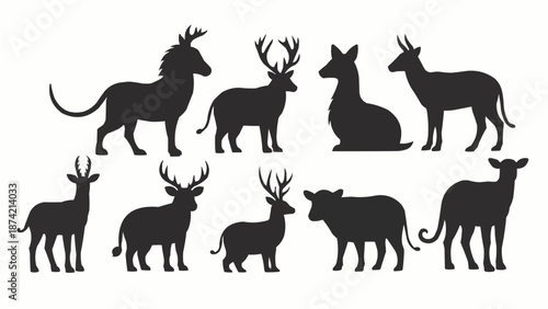 Collection of Diverse Animal Silhouettes on White Background.