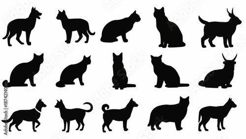 Collection of Diverse Animal Silhouettes in Various Poses.