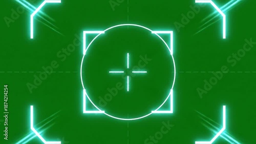 Futuristic Targeting HUD Crosshair Interface Animation on Green Screen for Military Gaming Surveillance Technology Motion Background Design