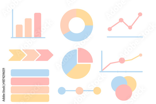 Data visualization tools and graphs arranged in a colorful layout for business analysis and presentation purposes