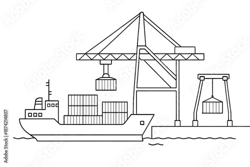 Cargo ship loading containers at port with crane during daytime hours for shipping activities