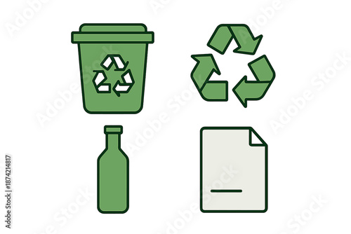 Recycling symbols and items showing the importance of waste management and sustainability practices