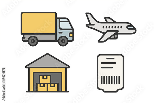 Logistics for delivery and transportation using truck and airplane with storage facility and shipping label