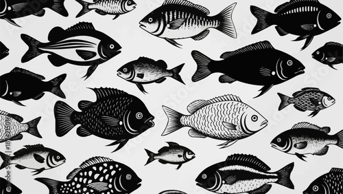 Collection of Diverse Fish Species Illustration.