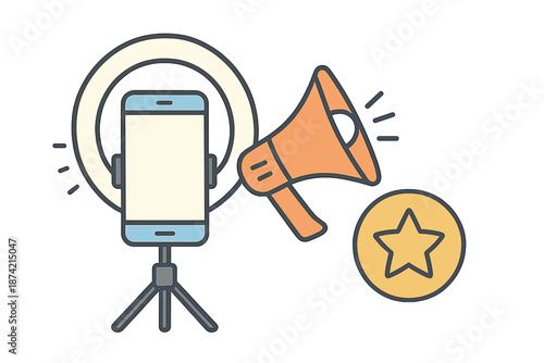 People use a smartphone and a microphone for content creation during a video recording session in a studio setting