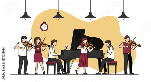 Group of musicians playing classical instruments together.