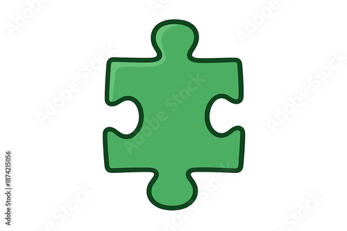 Green puzzle piece on white background represents problem-solving and connection in an abstract manner for educational purposes