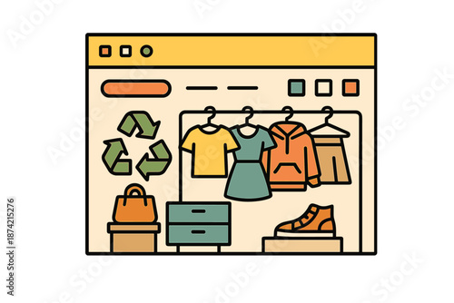 Clothes and accessories displayed on an online shopping platform with a focus on recycling and sustainability