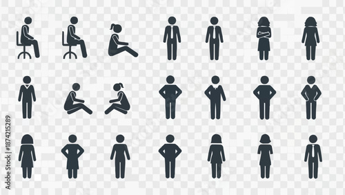 Collection of diverse human pictogram icons in various poses.