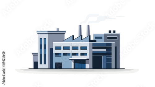 Industrial building illustration with smoke coming out of chimneys representing manufacturing and production