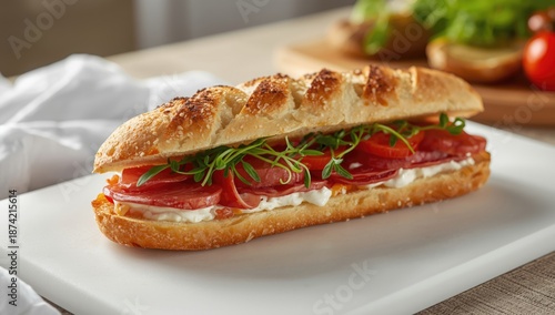 Close-up of a sandwich with...