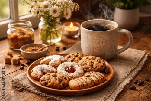 Cozy breakfast scene with c...