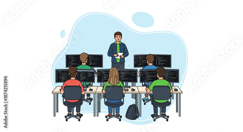 Group of Programmers Working on Computers in Office.
