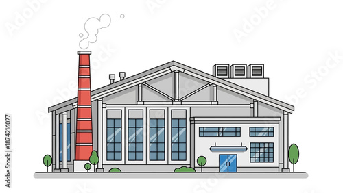 Industrial Building Illustration Featuring a Factory with Smoking Chimney