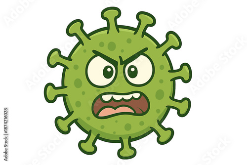 Cartoon virus face showing anger and frustration with a frowning expression and spiky surface features