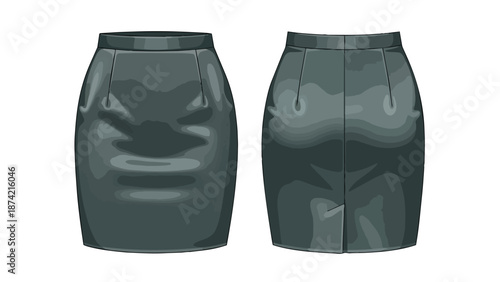 Modern Graphite Pencil Skirt Design Showcase Front and Back Views