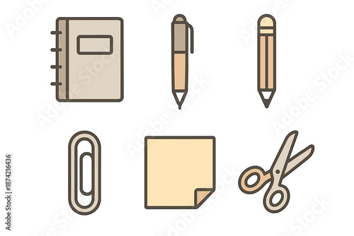 Different office supplies and tools arranged on a plain background for use in work or study during the day