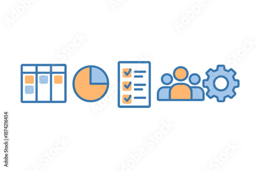 Visual elements of project management showing various tools for planning, tracking, and organizing tasks and teamwork effectively