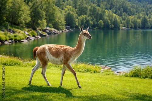 Gentle guanaco strolling on...