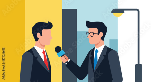 Male Reporter Interviewing Businessman Outdoors.