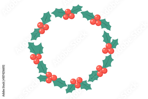 Bright holly wreath with red berries perfect for holiday decorations and celebrations in winter months