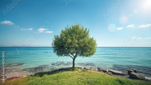 Sea and sky backdrop with a...