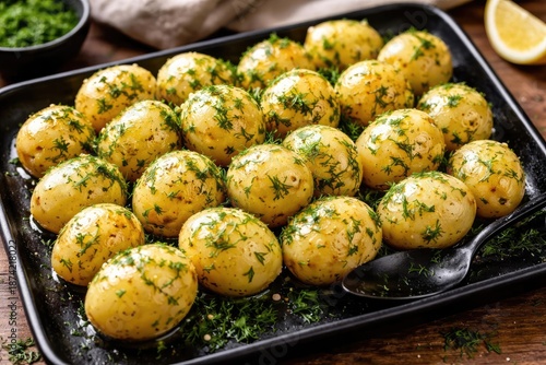 Golden boiled potatoes mixe...