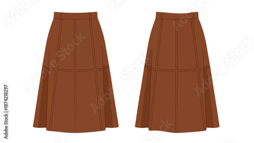 Stylish A-Line Midi Skirt Designs Rendered in a Rich Chocolate Brown Hue Showcasing Panelled Construction