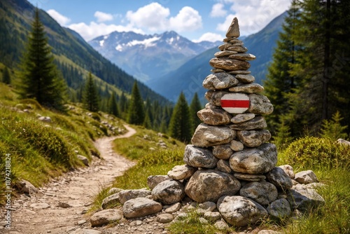 Natural stone cairn built a...
