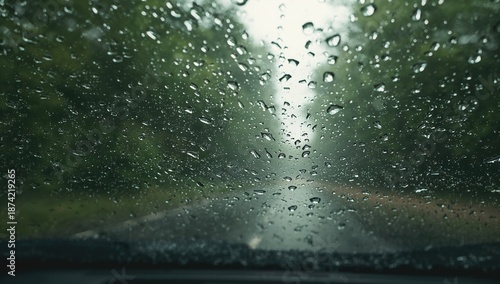 Raindrops on the windshield, illustrating driving conditions during rain