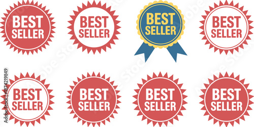 Best Seller Badges vector art featuring a collection of eight unique designs and stickers, perfect for product labels and awards