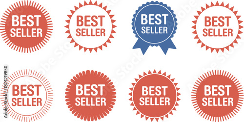 Best Seller Badges vector art featuring a collection of eight unique designs and stickers, perfect for product labels and awards