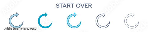 Start Over Element For Design Graphic - Multi Styles. Vector Illustration Of Two Colored And Black. Multiple Icons Designs Can Be Used For Mobile, Ui, Web 