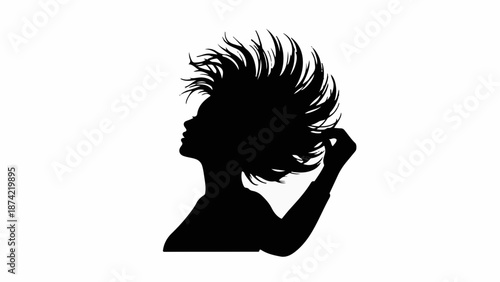 Dynamic silhouette of a woman with windblown hair, expressing freedom and movement
