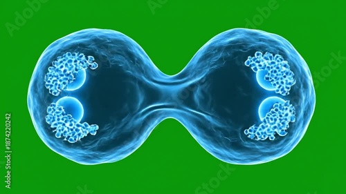 Abstract Blue Cellular Fusion and Molecular Division Visualization on Green Screen for Medical Science Biotechnology Research Motion Background